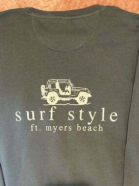 surf style SlateGray Crewneck Sweatshirt with Off-White Jeep Graphic